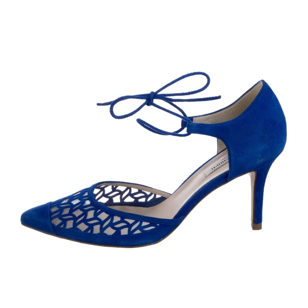 LK Bennett Cobalt Blue Suede Pointed Toe D'Orsay Heels with Ankle Tie